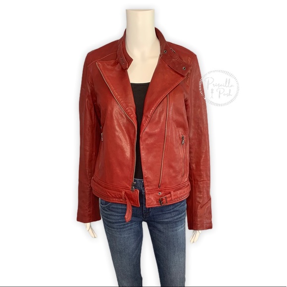 GAP Jackets & Blazers - GAP 100% Genuine Leather Red Moto Biker Jacket